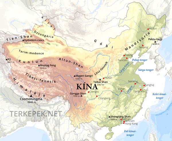 Kína domborzati térképe